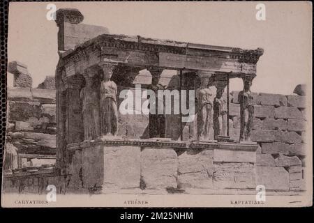 Caryatides - Καρυατιδες , temples grecs, sites archéologiques, caryatides, Porticoes, Erechtheum Athènes, Grèce. Collection Nicholas Catsimpolas Banque D'Images
