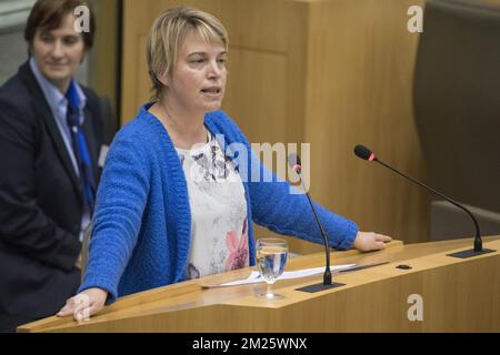 Ministre flamand de l'Environnement, de l'aménagement du territoire et de l'Agriculture Joke Schauvliege photographié lors d'une session plénière du Parlement flamand à Bruxelles, le mercredi 15 mars 2017. BELGA PHOTO KOEN BLANCKAERT Banque D'Images