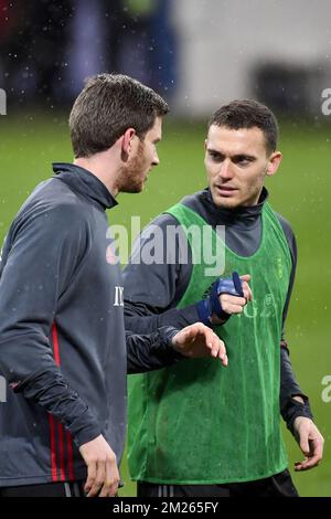 Jan Vertonghen en Belgique et Thomas Vermaelen de 03Belgium photographiés lors d'une session de formation des Red Devils en Belgique, le lundi 27 mars 2017, à Adler, en Russie. Demain la Belgique joue un jeu amical contre la Russie. BELGA PHOTO DIRK WAEM Banque D'Images