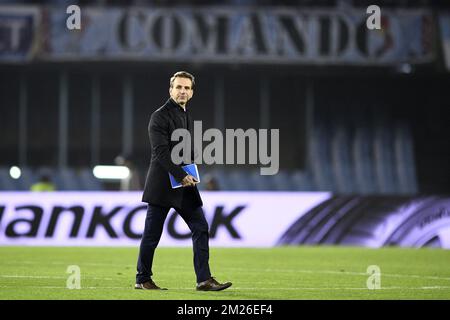 Albert Stuivenberg, entraîneur en chef de Genk, photographié lors d'un match de football entre le club espagnol Real Club Celta de Vigo et l'équipe belge KRC Genk, le jeudi 13 avril 2017, à Vigo, en Espagne, la première partie du quart de finale de la compétition Europa League. BELGA PHOTO YORICK JANSENS Banque D'Images