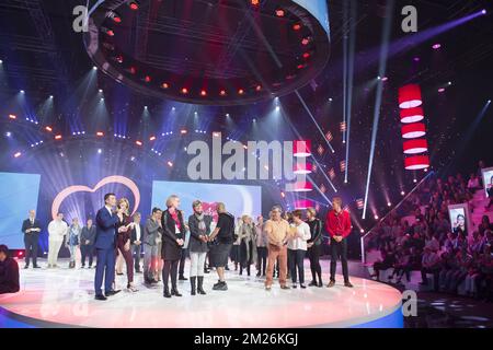 L'illustration montre la cérémonie de clôture de l'édition 29th de l'événement caritatif Televie de RTL-TVI Television, samedi 22 avril 2017, à Vilvoorde. BELGA PHOTO ANTHONY DEHEZ Banque D'Images