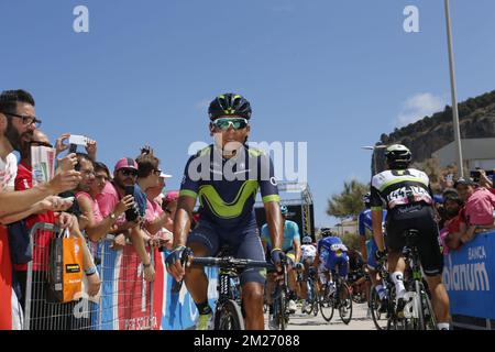 Colombien Nairo Quintana de Movistar Team photographié avant la quatrième étape de la tournée à vélo Giro 2017, de Cefalu à Etna 181 km, Italie, mardi 09 mai 2017. BELGA PHOTO YUZURU SUNADA Banque D'Images