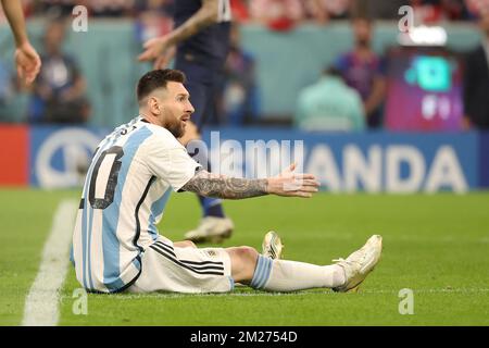 Lionel Messi de l'Argentine pendant la coupe du monde de la FIFA 2022, demi-finale du match de football entre l'Argentine et la Croatie sur 13 décembre 2022 au stade Lusail à Al Daayen, Qatar - photo Jean Catuffe / DPPI Banque D'Images