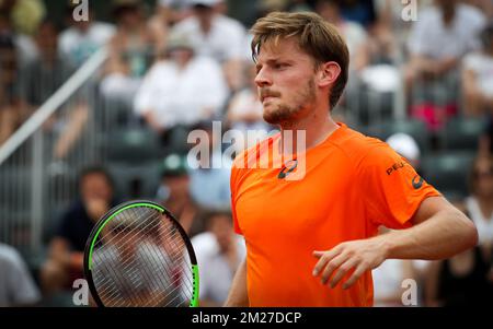 David Goffin belge (ATP 12) photographié lors d'un match de tennis contre Paul-Henri Mathieu français (ATP 120), lors du premier tour du tournoi masculin au tournoi de tennis Roland Garros French Open, à Paris, en France, le lundi 29 mai 2017. La table principale Roland Garros Grand Chelem a lieu du 29 mai au 11 juin 2017. BELGA PHOTO VIRGINIE LEFOUR Banque D'Images