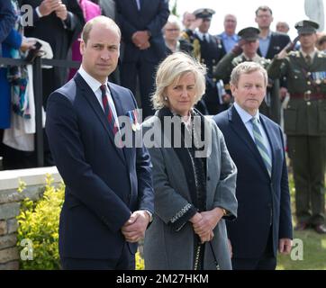 Le prince Guillaume le duc de Cambridge, la princesse Astrid de Belgique et le Taoiseach Enda Kenny photographiés lors de la cérémonie de clôture de la commémoration du centenaire de la bataille de Meshines Ridge, à Wytschaete (Wijtschate), le mercredi 07 juin 2017. Aujourd'hui (07/06/2017) marque le 100th anniversaire du début de la bataille des mines de Mesen, durant la première Guerre mondiale. BELGA PHOTO KURT DESPLENTER Banque D'Images