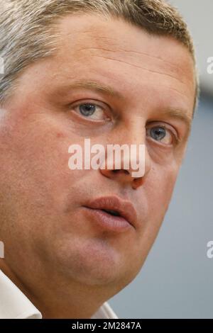 Dimitri Fourny du CDH photographié lors de la présentation du rapport final de la commission d'enquête Publifin au Parlement wallon, le lundi 03 juillet 2017, à Namur. BELGA PHOTO THIERRY ROGE Banque D'Images