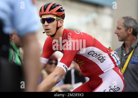 Belge Dimitri Claeys de Cofidis, Solutions Crédits photographiés avant le début de la phase 11th de l'édition 104th de la course cycliste Tour de France, 203,5km d'Eymet à Pau, France, le mercredi 12 juillet 2017. Le Tour de France de cette année a lieu du 1er juillet à 23 juillet. BELGA PHOTO YORICK JANSENS Banque D'Images