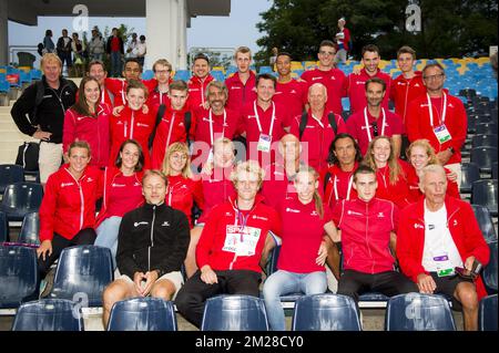 Équipe d'athlétisme Belgique photographiée après le quatrième jour des Championnats d'Europe des moins de 23 ans Athlétisme, à Bydgoszcz, Pologne, dimanche 16 juillet 2017. BELGA PHOTO JASPER JACOBS Banque D'Images