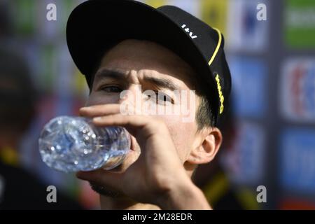 Slovenian Primoz Roglic of Team Lotto NL - Jumbo pictured after winning the seventeenth stage of the 104th edition of the Tour de France cycling race, 165km from La Mure to Serre-Chevalier, France, Wednesday 19 July 2017. This year's Tour de France takes place from July first to July 23rd. BELGA PHOTO YORICK JANSENS  Stock Photo