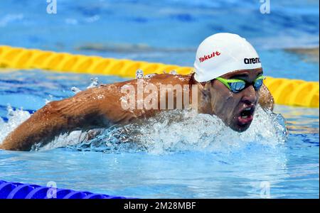 Chad le Clos d'Afrique du Sud photographié en action lors de la finale du papillon masculin de 200m, le quatrième jour des Championnats du monde à Budapest, Hongrie, mardi 25 juillet 2017. BELGA PHOTO ERIC LALMAND Banque D'Images