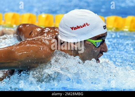 Chad le Clos d'Afrique du Sud photographié en action lors de la finale du papillon masculin de 200m, le quatrième jour des Championnats du monde à Budapest, Hongrie, mardi 25 juillet 2017. BELGA PHOTO ERIC LALMAND Banque D'Images