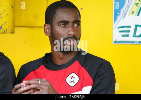 Barry Boubacar Copa, gardien de but d'OHL, photographié lors d'un match de football entre KVC Westerlo et OH Leuven, à Westerlo, samedi 02 septembre 2017, le quatrième jour de la compétition de la division 1B Proximus League du championnat belge de football. BELGA PHOTO BRUNO FAHY Banque D'Images