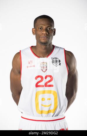 Moses Kingsley d'Anvers pose pour la photo de l'équipe au photoshoot du club de basket d'Euromillions Telenet Anvers Giants avant la saison 2017-2018, à Anvers, le mercredi 06 septembre 2017. BELGA PHOTO JASPER JACOBS Banque D'Images