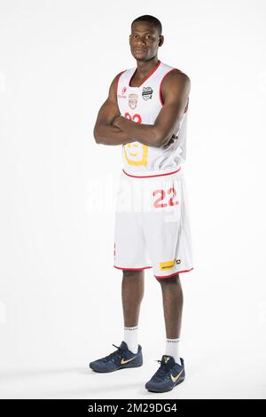 Moses Kingsley d'Anvers pose pour la photo de l'équipe au photoshoot du club de basket d'Euromillions Telenet Anvers Giants avant la saison 2017-2018, à Anvers, le mercredi 06 septembre 2017. BELGA PHOTO JASPER JACOBS Banque D'Images