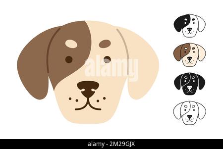 Dog faces cartoon character set. Cute puppy Jack Russell Terrier childish kawaii head symbol muzzle, line doodle, icon or silhouette. Smiling funny doggy pet baby, comic print flat sticker template vector Illustration de Vecteur