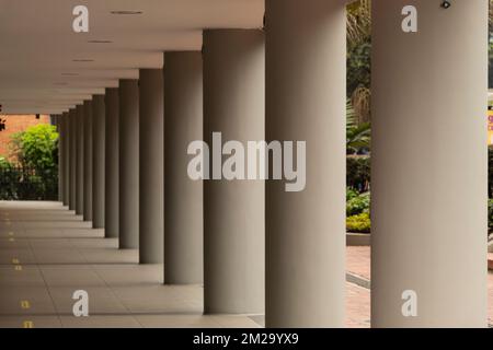 Colonnes grises d'un bâtiment dans un motif géométrique avec une ombre molle. Architecture et concept géométrique Banque D'Images