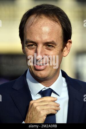 Jean Van Wetter de handicap international belgique photographié lors d'une visite royale à l'inauguration de l'exposition de photos "pour un monde sans mines - voor een wereld zonder landmijn" (pour un monde sans mines terrestres), vendredi 29 septembre 2017 à Bruxelles. BELGA PHOTO ERIC LALMAND Banque D'Images