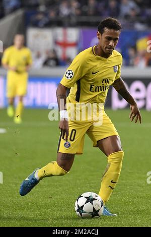 Neymar Jr du PSG photographié lors d'un troisième match (sur 6) sur la scène du groupe (Groupe B) de la compétition de la Ligue des champions de l'UEFA entre l'équipe de football belge RSC Anderlecht et le club français PSG Paris Saint-Germain, mercredi 18 octobre 2017 à Bruxelles. BELGA PHOTO DIRK WAEM Banque D'Images