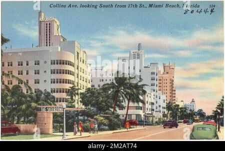 Collins Ave. En direction du sud depuis 17th St., Miami Beach, Floride , Hôtels, Tichnor Brothers Collection, Cartes postales des États-Unis Banque D'Images