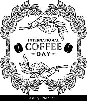 Cadre vintage caféier plantes Monochrome illustrations vectorielles pour votre travail logo, t-shirt de marchandise, autocollants et dessins d'étiquettes, affiche, carte de vœux Illustration de Vecteur