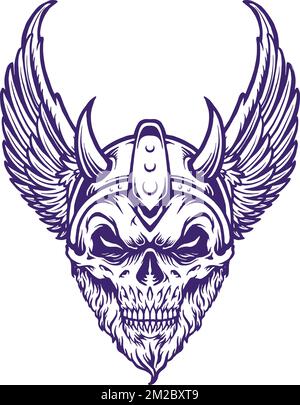 Les ailes de crâne Viking Warrior Head présentent des illustrations vectorielles pour votre logo, votre t-shirt, vos autocollants et vos étiquettes, ainsi que votre affiche Illustration de Vecteur
