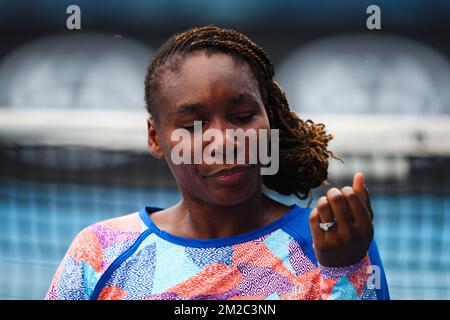 Vénus Williams photographiée lors d'une séance d'entraînement en prévision de l'Open d'Australie Grand Chelem, jeudi 11 janvier 2018 à Melbourne Park, Melbourne, Australie. Cette première grande slam de la saison a lieu du 15 au 28 janvier. BELGA PHOTO PATRICK HAMILTON Banque D'Images