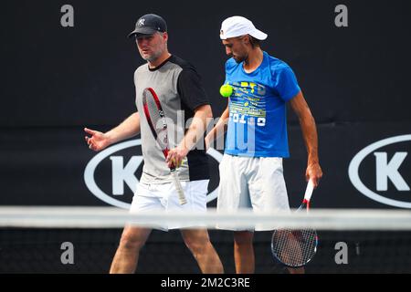 Belge Ruben Bemelmans photographié lors d'une séance d'entraînement en prévision de l'Open d'Australie Grand Chelem, jeudi 11 janvier 2018 à Melbourne Park, Melbourne, Australie. Cette première grande slam de la saison a lieu du 15 au 28 janvier. BELGA PHOTO PATRICK HAMILTON Banque D'Images