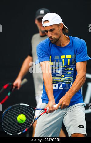 Belge Ruben Bemelmans photographié lors d'une séance d'entraînement en prévision de l'Open d'Australie Grand Chelem, jeudi 11 janvier 2018 à Melbourne Park, Melbourne, Australie. Cette première grande slam de la saison a lieu du 15 au 28 janvier. BELGA PHOTO PATRICK HAMILTON Banque D'Images