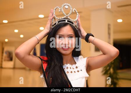 Miss Belgique 2018 Angeline Flor Pua photographié lors d'une visite de la Miss Belgique nouvellement élue au Parlement européen, le mercredi 24 janvier 2018. BELGA PHOTO LUC CLAESSEN Banque D'Images