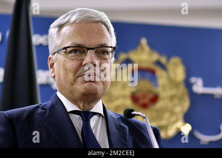 Vice-Premier ministre et ministre des Affaires étrangères Didier Reynders photographié lors d'une réunion le premier jour d'une visite diplomatique du ministre belge des Affaires étrangères à Morroco, le mercredi 24 janvier 2018, à Rabat, au Maroc. BELGA PHOTO ERIC LALMAND Banque D'Images