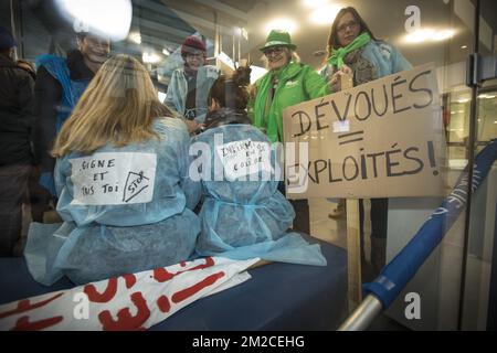 L'illustration montre une manifestation syndicale à l'hôpital 'CHR de la Citadelle' de Liège, jeudi 25 janvier 2018. BELGA PHOTO KOEN BLANCKAERT Banque D'Images