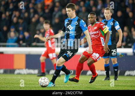 Club's Brandon Mechele fights for the ball during the Jupiler Pro League match between Club Brugge KV and KV Oostende, in Brugge, Thursday 25 January 2018, on day 23 of the Jupiler Pro League, the Belgian soccer championship season 2017-2018. BELGA PHOTO KURT DESPLENTER Stock Photo