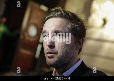 L'avocat Diitri de Beco photographié lors de la première session dans l'affaire '2013 Brussels Airport Diamond Heist' au tribunal pénal de Bruxelles, le mercredi 31 janvier 2018, où seize hommes et trois femmes sont accusés. Le 18 février 2013, une clôture de l'aéroport de Zaventem a été ouverte et un avion de Swiss Air transportant des diamants pour la société Brink's a été volé. Au total, 121 colis ont été volés pour une valeur totale d'environ 37 millions d'euros. BELGA PHOTO THIERRY ROGE Banque D'Images