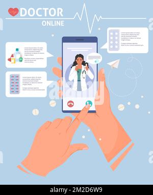 Vidéo utilisateur appelant un médecin à l'aide d'un vecteur d'application Illustration de Vecteur