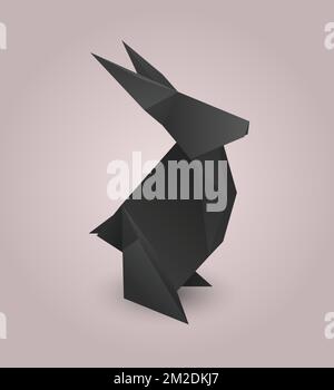 Carte vectorielle avec lapin noir polygonal. Lièvre d'origami. Papier animal plié. Symbole du chinois du nouvel an. Elément Zoo pour cartes de vœux, bannières Illustration de Vecteur