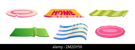 Tapis, tapis de sol molletonnés pour la salle de bains, tapis en tissu pour l'intérieur de la maison ou pique-nique. Tapis en tissu rond, carré et rectangle avec motif à rayures et Illustration de Vecteur