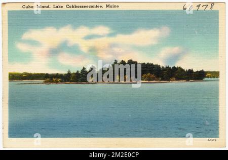 Cuba Island, Lac Cobbosseecontee, Maine , Lacs et étangs, Collection Tichnor Brothers, Cartes postales des États-Unis Banque D'Images