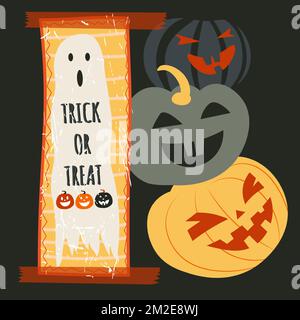 Trick or Treat Halloween vacances, fantôme et citrouilles Illustration de Vecteur