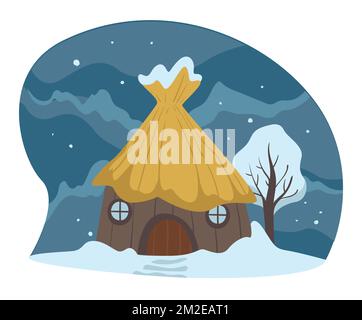 Campagne paysage d'hiver, maison couverte de vecteur de neige Illustration de Vecteur