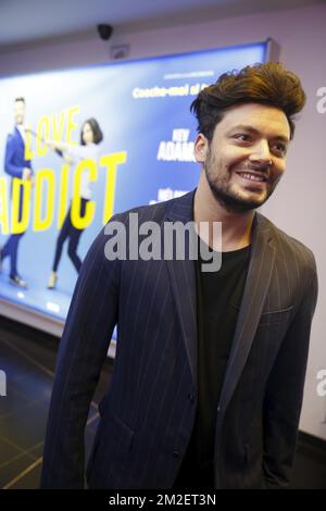 L'acteur français keV Adams pose pour le photographe à l'avant-première du film Love Addict avec l'acteur français keV Adams, au cinéma de Bruxelles UGC de Brouckere, samedi 28 avril 2018. BELGA PHOTO NICOLAS MATERLINCK Banque D'Images