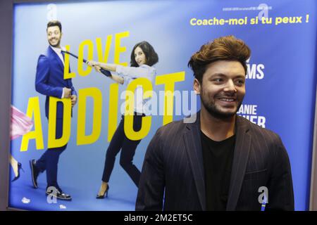 L'acteur français keV Adams pose pour le photographe à l'avant-première du film Love Addict avec l'acteur français keV Adams, au cinéma de Bruxelles UGC de Brouckere, samedi 28 avril 2018. BELGA PHOTO NICOLAS MATERLINCK Banque D'Images