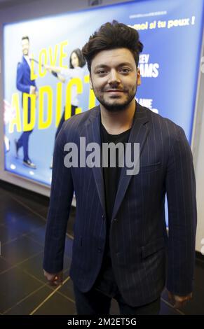 L'acteur français keV Adams pose pour le photographe à l'avant-première du film Love Addict avec l'acteur français keV Adams, au cinéma de Bruxelles UGC de Brouckere, samedi 28 avril 2018. BELGA PHOTO NICOLAS MATERLINCK Banque D'Images