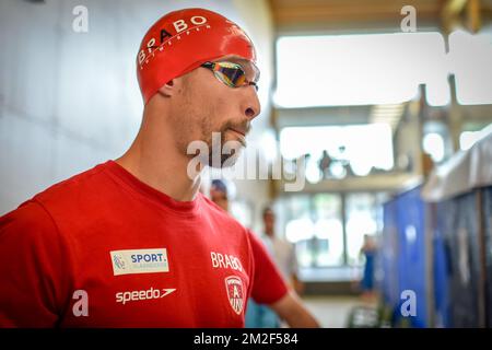 Belge Pieter Timmers photographié lors de la troisième journée des Championnats de natation Belges, samedi 12 mai 2018, à Sint-Amandsberg, Gand. BELGA PHOTO LUC CLAESSEN Banque D'Images