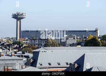 Batiment de la RTBF et la tour Reyers | Building and the Reyers tower of the belgian radio and television. 12/05/2018 Stock Photo