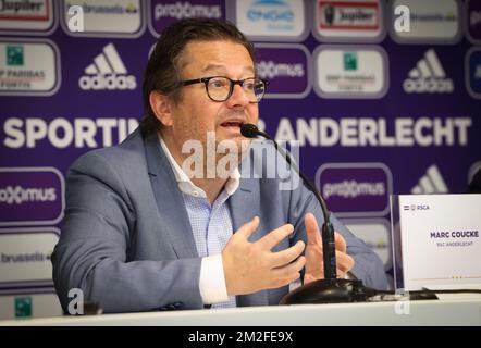 Le président d'Anderlecht, Marc Coucke, a été photographié lors d'une conférence de presse de l'équipe de la Jupiler Pro League, RSC Anderlecht, à Anderlecht, Bruxelles, le mercredi 23 mai 2018. BELGA PHOTO VIRGINIE LEFOUR Banque D'Images