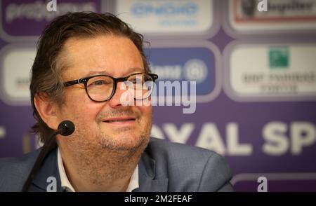 Le président d'Anderlecht, Marc Coucke, a été photographié lors d'une conférence de presse de l'équipe de la Jupiler Pro League, RSC Anderlecht, à Anderlecht, Bruxelles, le mercredi 23 mai 2018. BELGA PHOTO VIRGINIE LEFOUR Banque D'Images