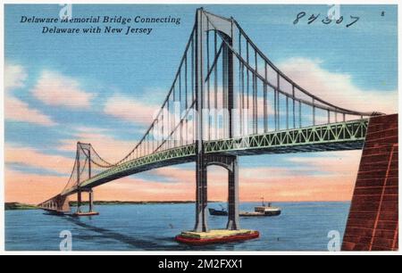 Delaware Memorial Bridge reliant le Delaware au New Jersey , ponts, rivières, bateaux, Tichnor Brothers Collection, Cartes postales des États-Unis Banque D'Images