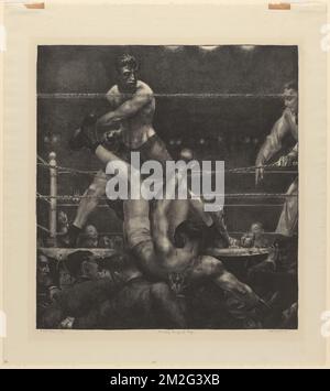 Dempsey à travers les cordes , Boxe, Boxers Sports, spectateurs sportifs, Dempsey, Jack, 1895-1983, Firpo, Luis, 1885-1950. George Bellows (1882-1925). Impressions et mises en plan Banque D'Images