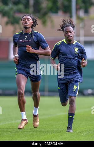 Jordan Botaka de STVV photographié lors de la première session d'entraînement de la saison 2018-2019 de l'équipe Jupiler Pro League Sint-Truidense V.V., mercredi 20 juin 2018 à Sint-Truiden. BELGA PHOTO LUC CLAESSEN Banque D'Images