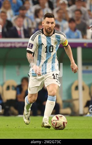 Al Daayen, Qatar - 13 décembre 2022, Lionel Messi de l'Argentine pendant la coupe du monde de la FIFA 2022, demi-finale du match de football entre l'Argentine et la Croatie sur 13 décembre 2022 au stade Lusail à Al Daayen, Qatar - photo: Jean Catuffe/DPPI/LiveMedia Banque D'Images